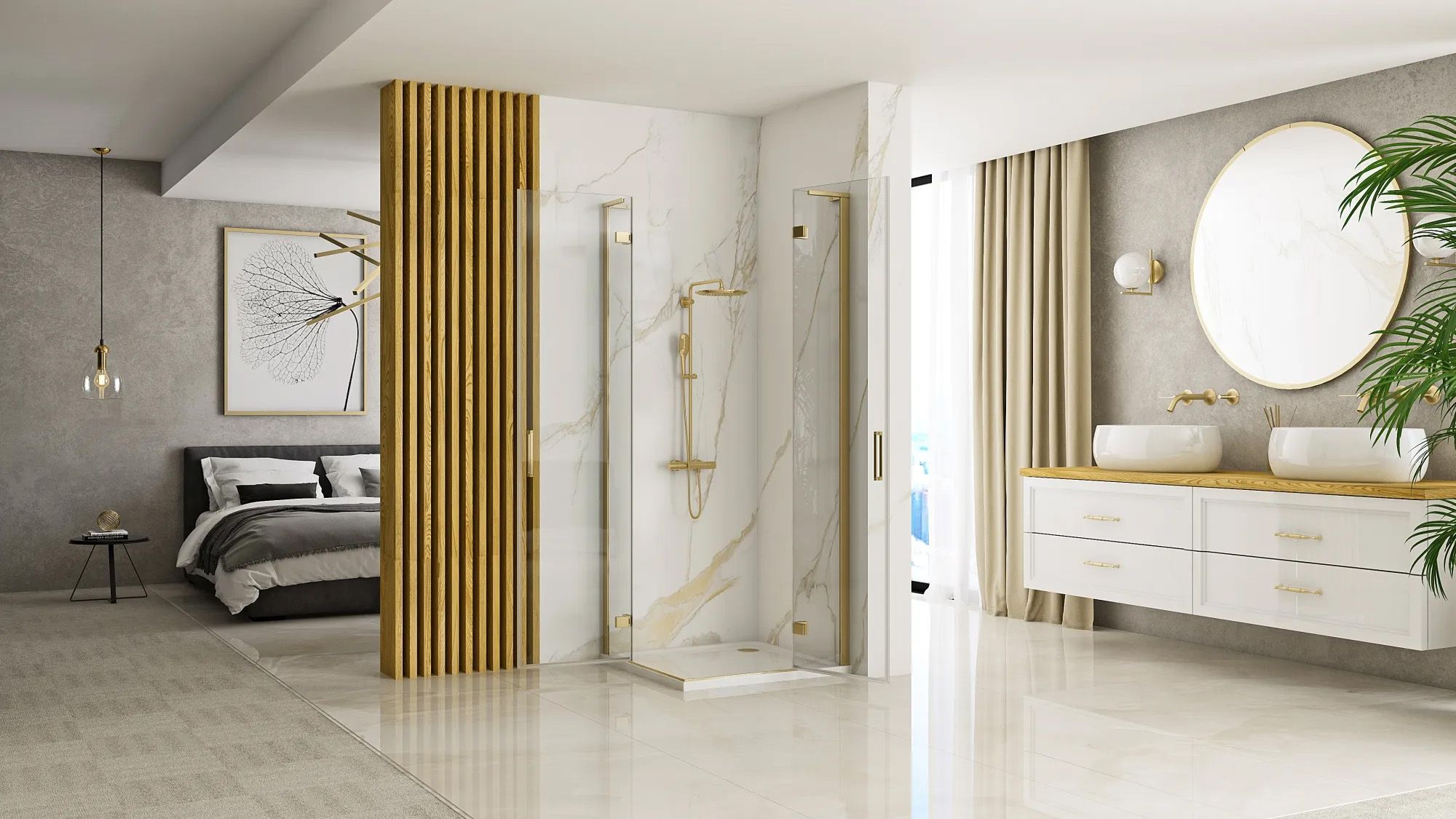 REA Suihkukaappi HUGO 100x100 harjattu kulta, 98X98X200,5CM