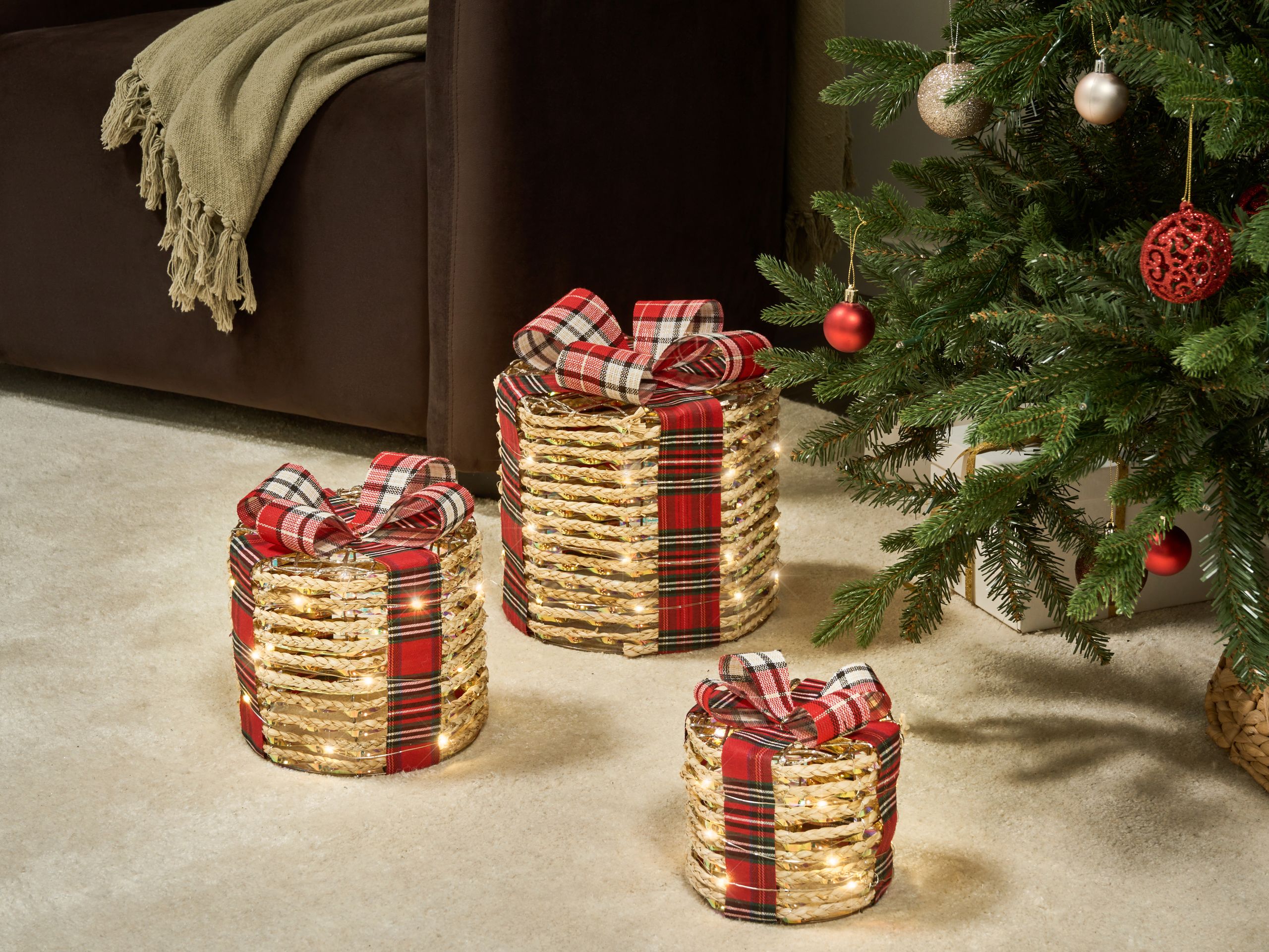 Joulukoristesetti 3 kpl LED-valo VEJLEN Joululahja 20/25/30 cm Beige