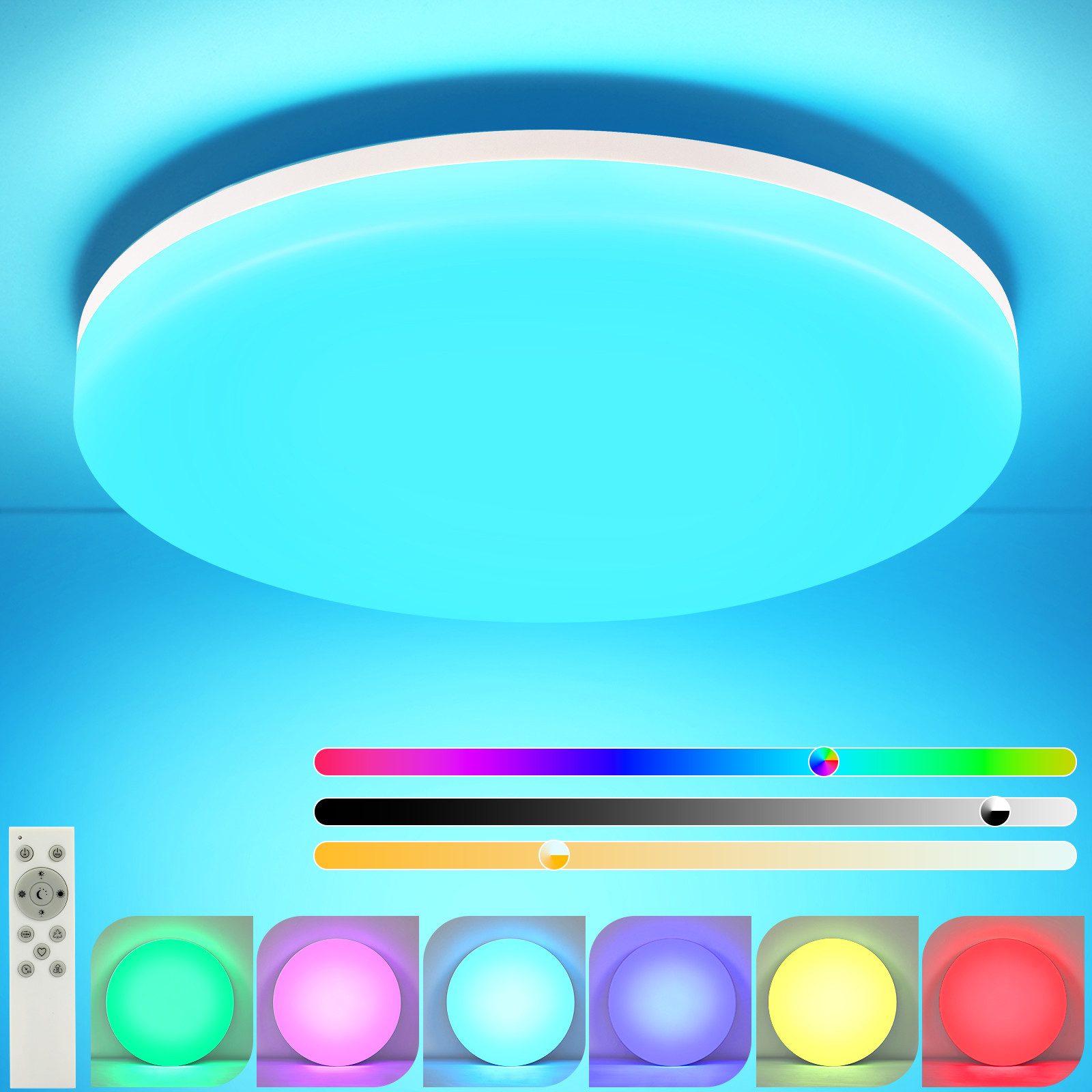 NETTLIFE LED - kattovalaisin, Ø 28cm makuuhuoneen Valaisin Kaukosäätimellä, 24W, RGBKeittiön Valaisin Kylpyhuoneen Valaisin tasainen, IP54
