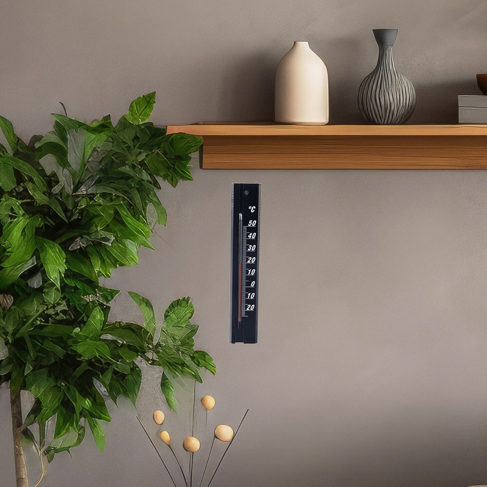 Yleiskäyttöinen puinen lämpömittari, musta, 20 cm