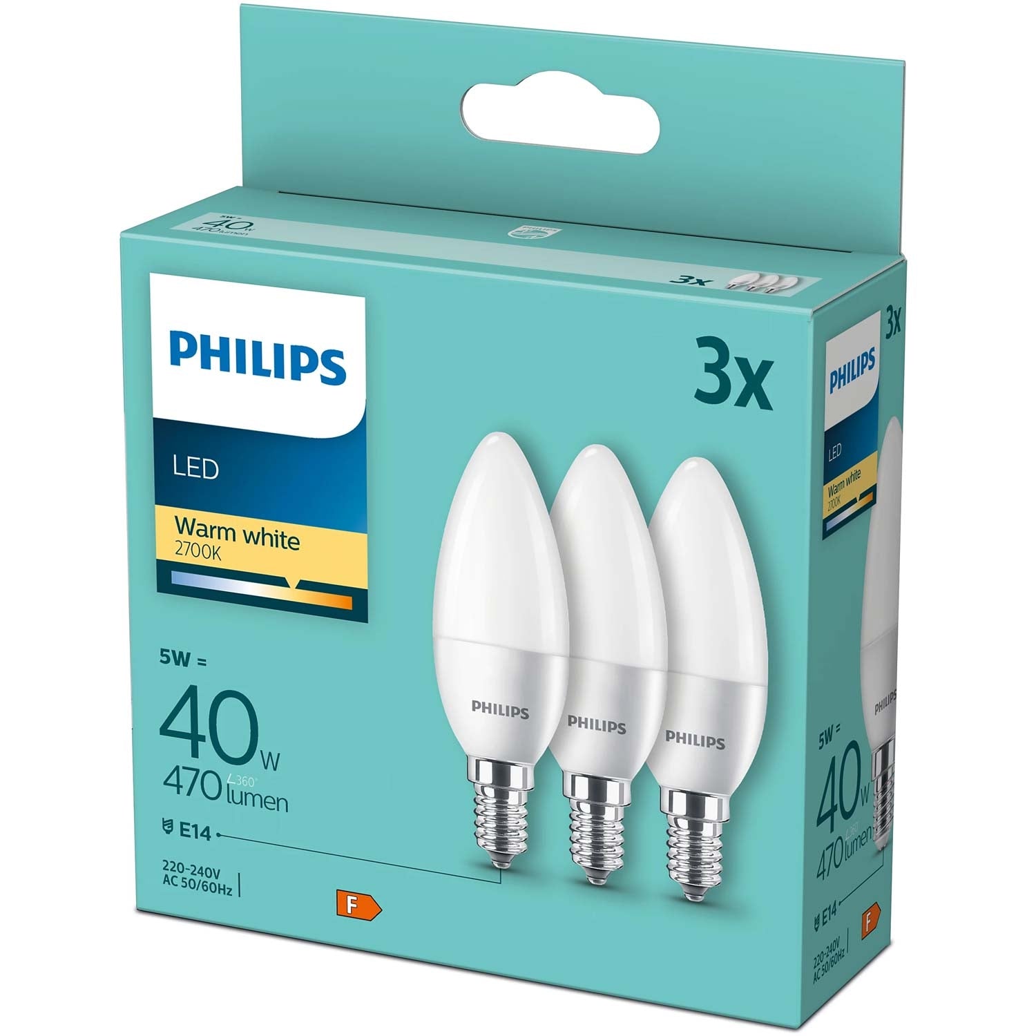 3-pakkaus LED E14 Krone 5W (40W) Frost 470lm