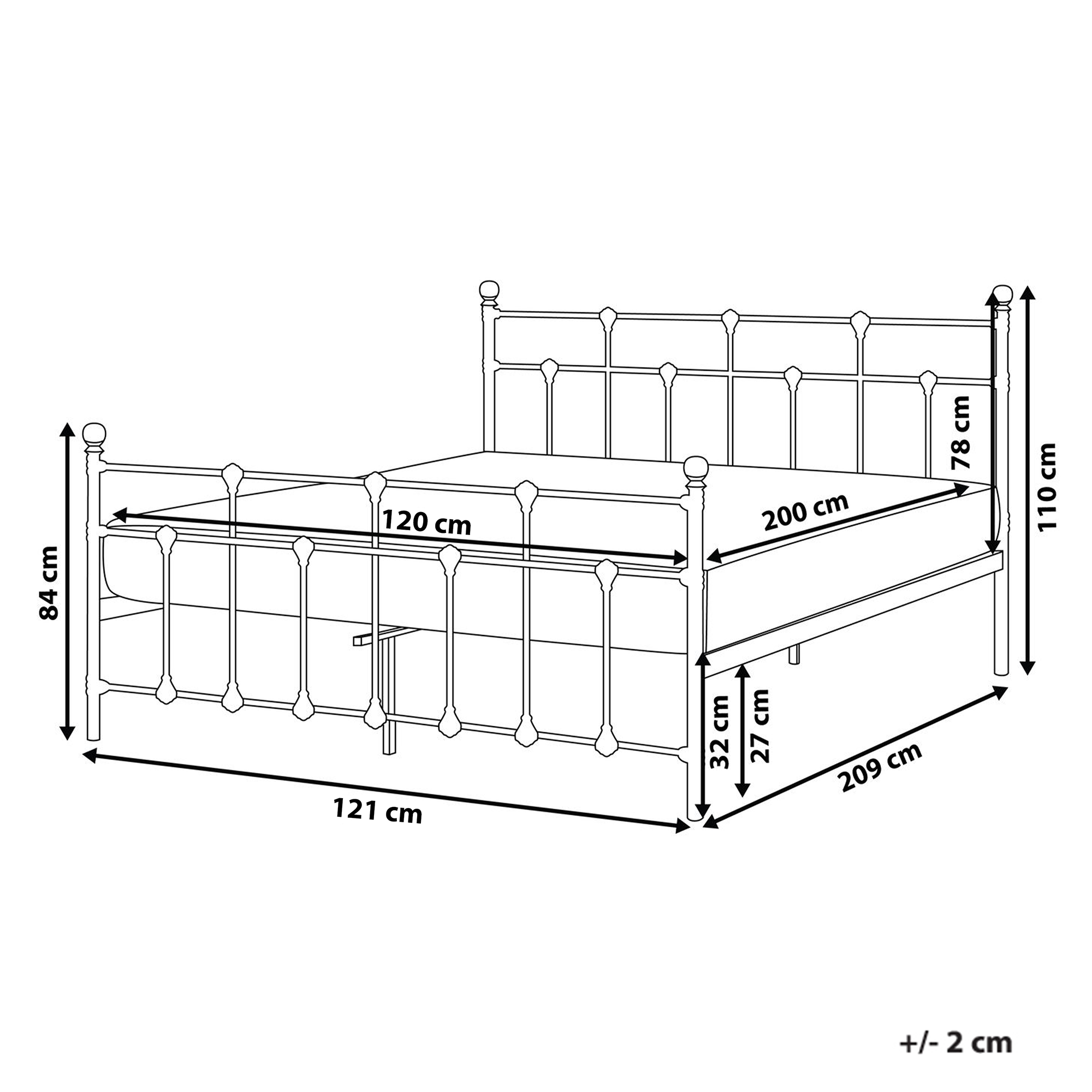 Sänky metalli LYNX 120 x 200 cm Musta