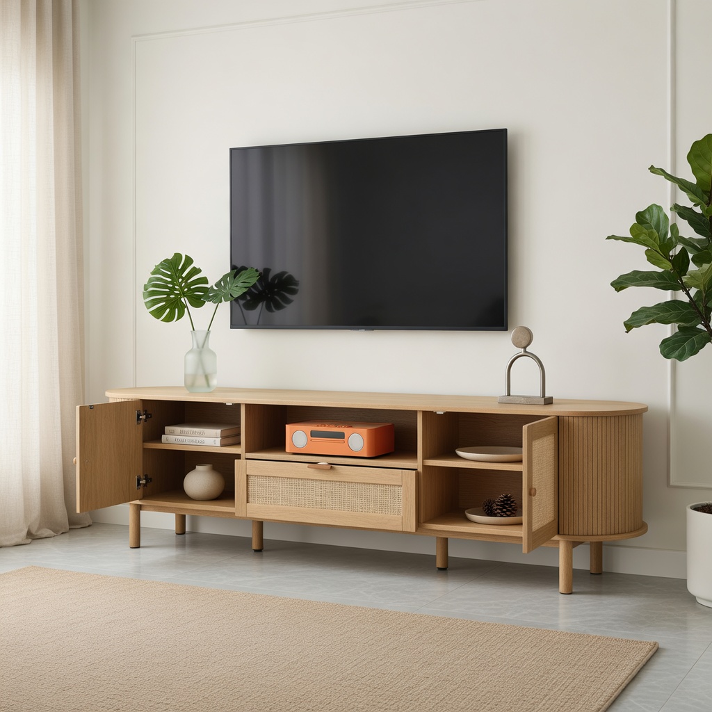 TV-taso 175x36x51 cm luonnonväriinen MDF metallijalat säilytyksellä ja johtoaukoilla