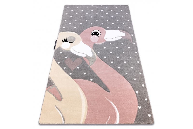 Matto PETIT FLAMINGOS flamingot sydämet harmaa 160x220 cm