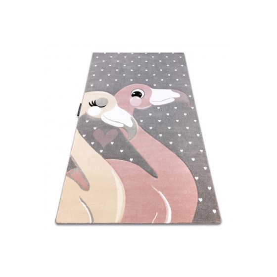 Matto PETIT FLAMINGOS flamingot sydämet harmaa 160x220 cm
