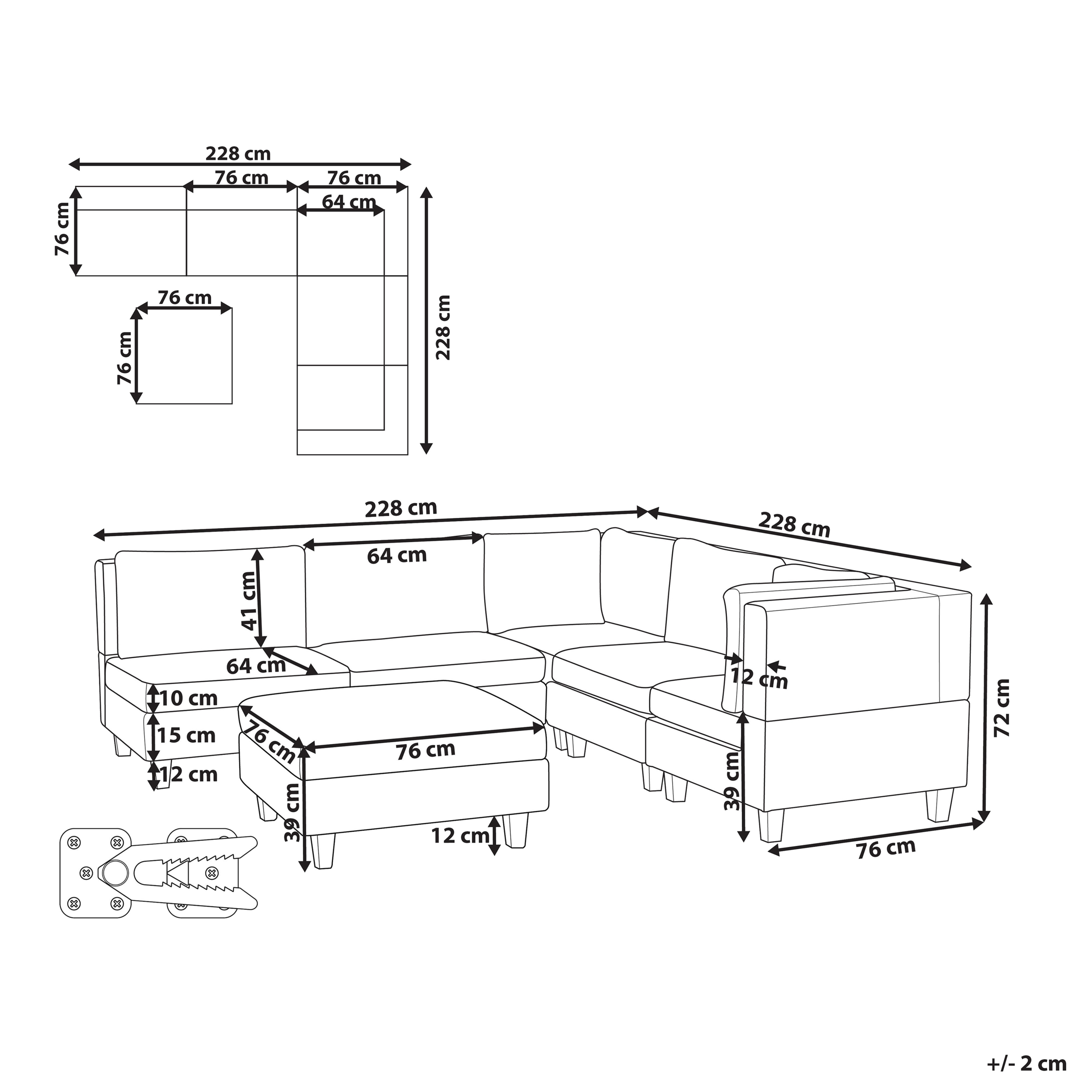 Moduulikulmasohva 5-istuttava UNSTAD kangas Vaaleanbeige ja rahi Vasen