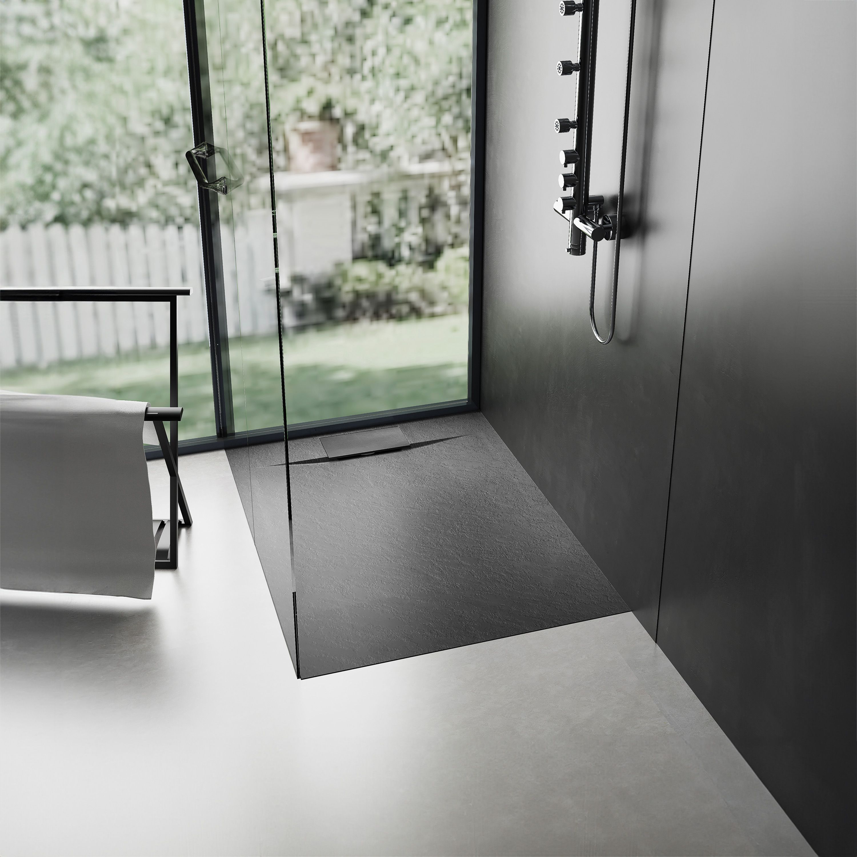 REA suihkuallas BAZALT 90x90 musta, 90X90X2,5CM