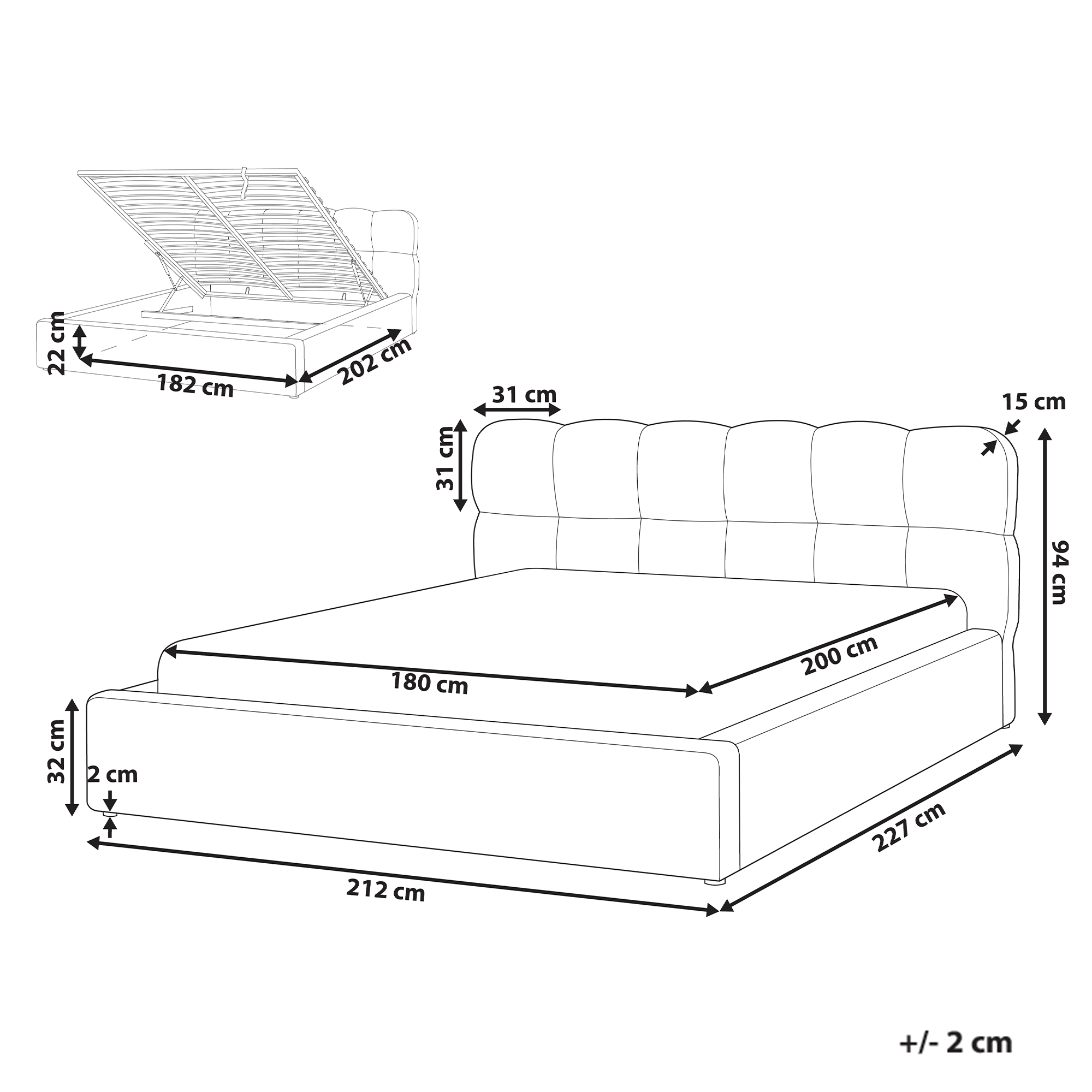 Sänky säilytystilalla buklee BASTON 180 x 200 cm Vaaleanbeige