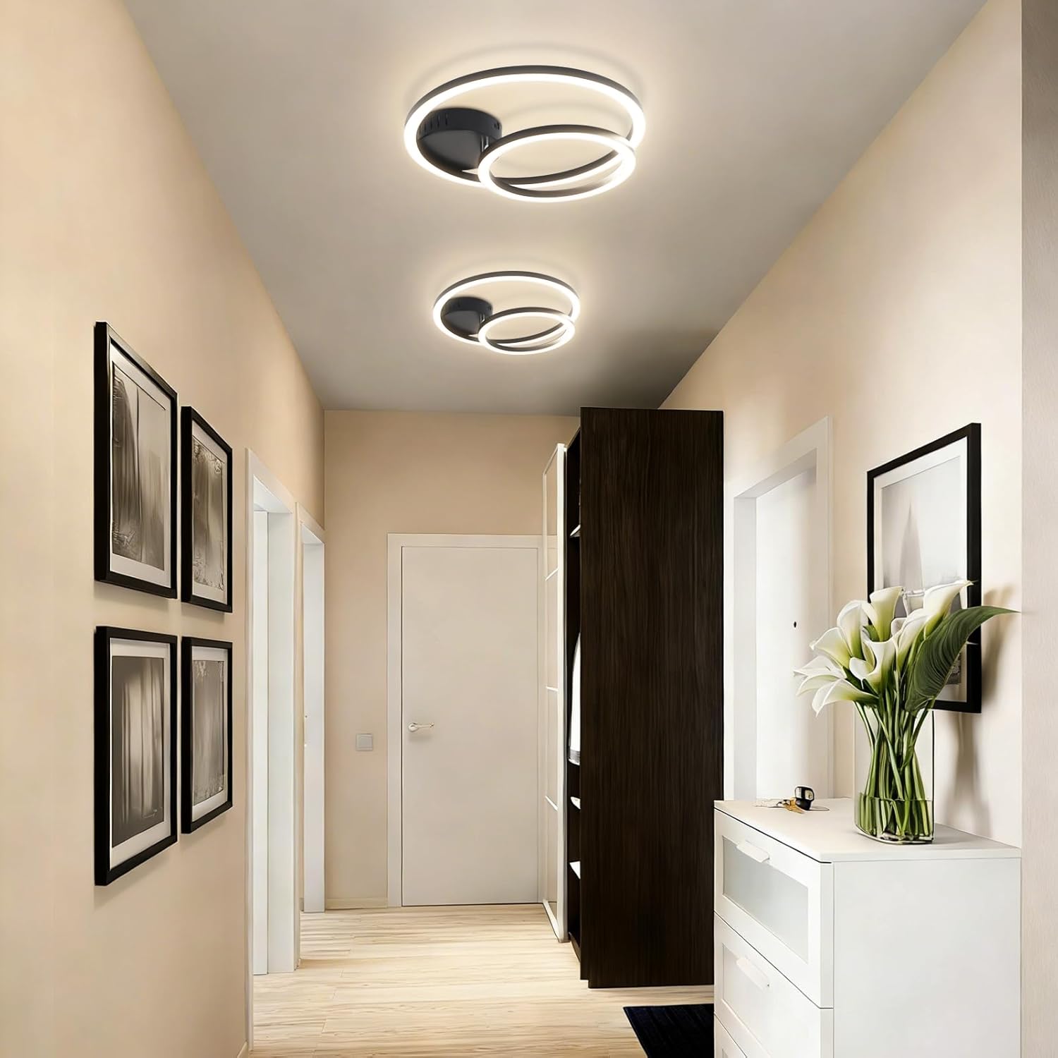 NETTLIFE Moderni LED-kattovalaisin Musta 40cm 23W2-renkainen muotoilu4000K Neutraali valkoinenKattolamppu makuuhuoneeseen ja käytävään