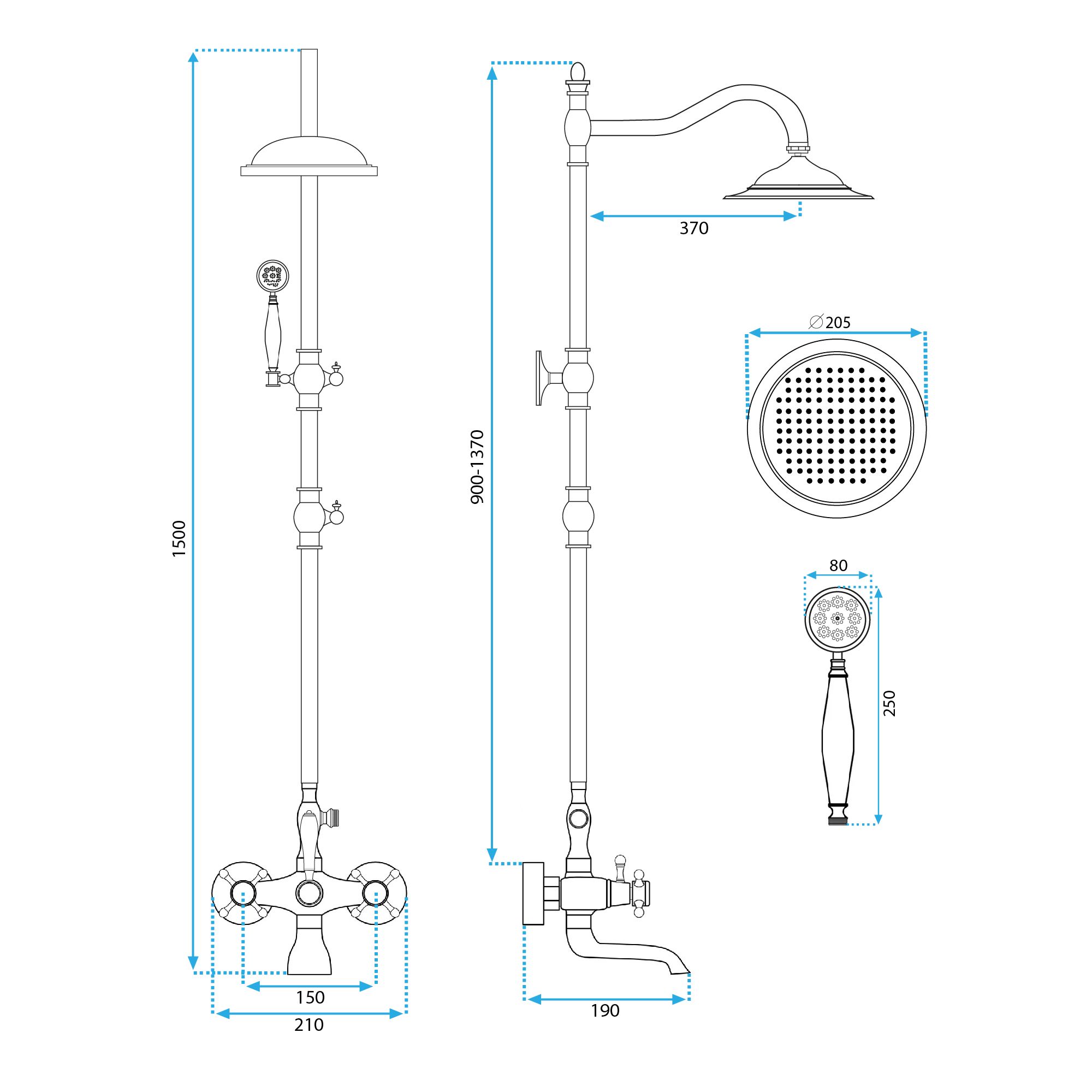 REA suihkusetti BERGAMO musta, 50X21X150CM