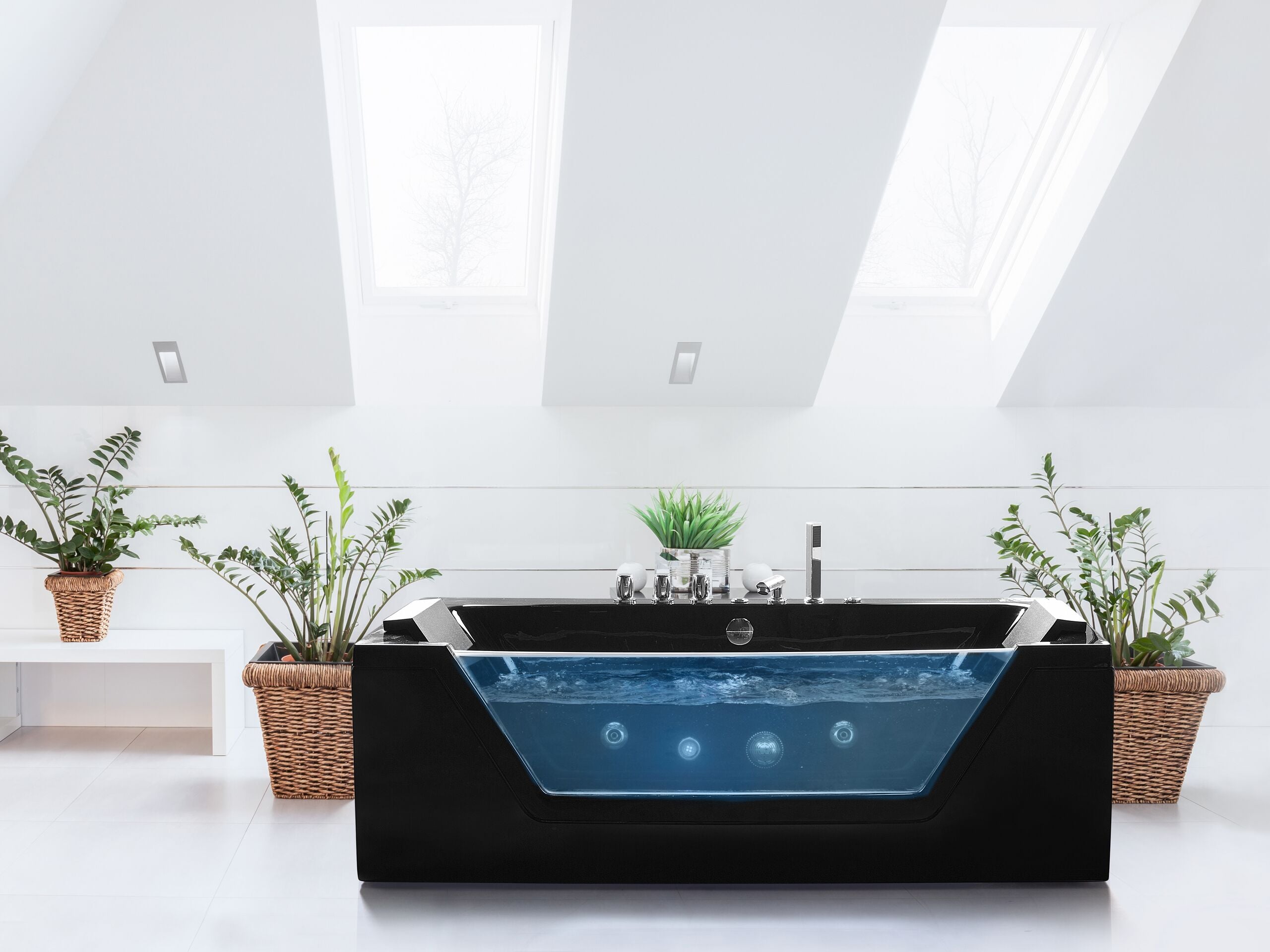 Kulmaporeamme LED-valolla SAMANA 162 x 76 cm Musta