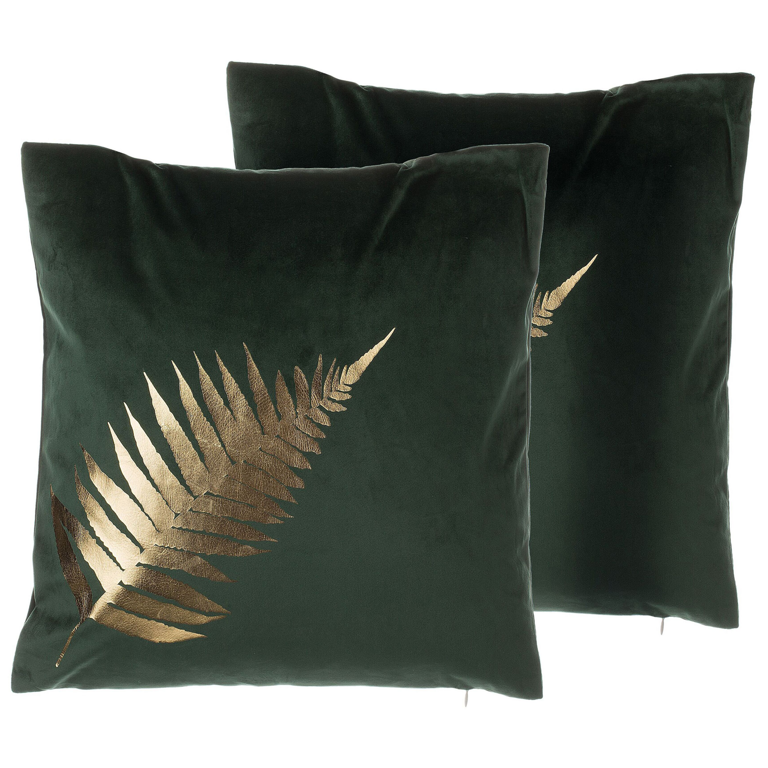 Koristetyynysetti 2 kpl FERN 45 x 45 cm Sametti Tummanvihreä Kasvikuvio