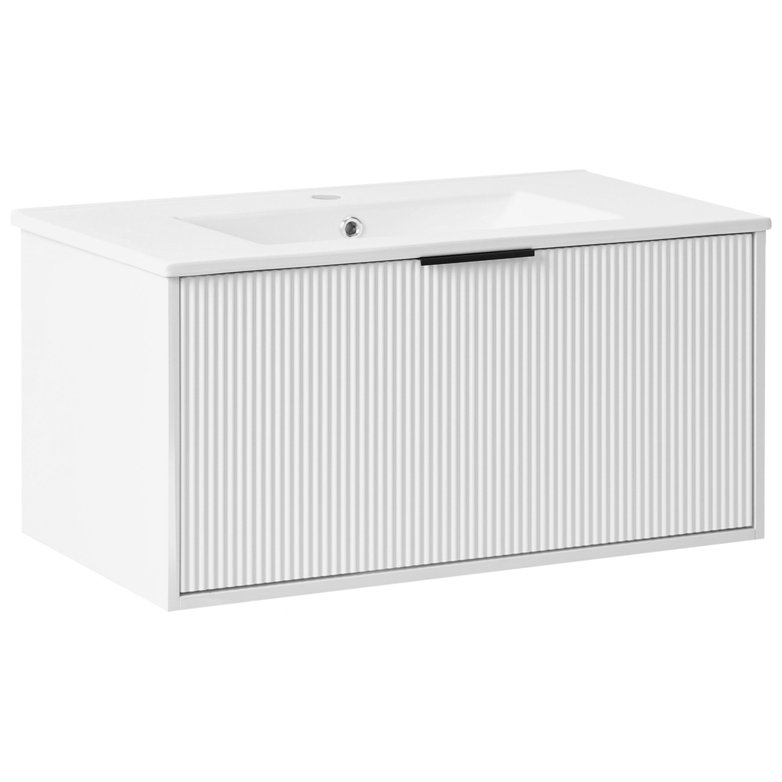 Seinäallaskaappi pesualtaalla mustalla kahvalla TILCARA 80 cm Valkoinen