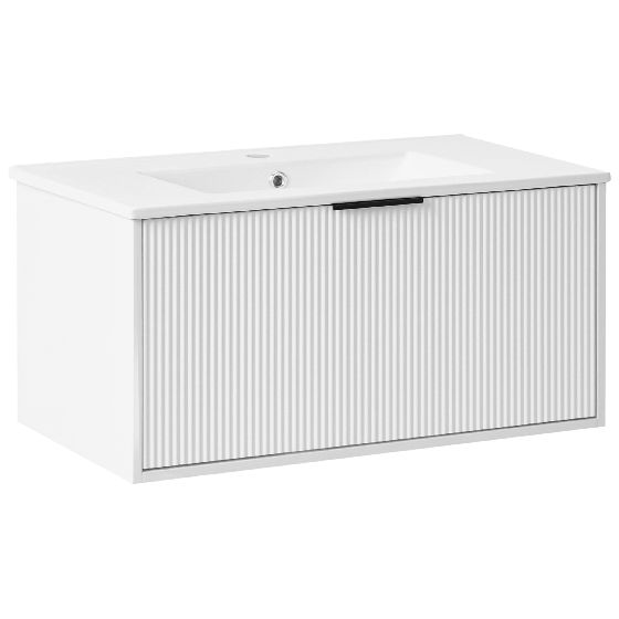 Seinäallaskaappi pesualtaalla mustalla kahvalla TILCARA 80 cm Valkoinen