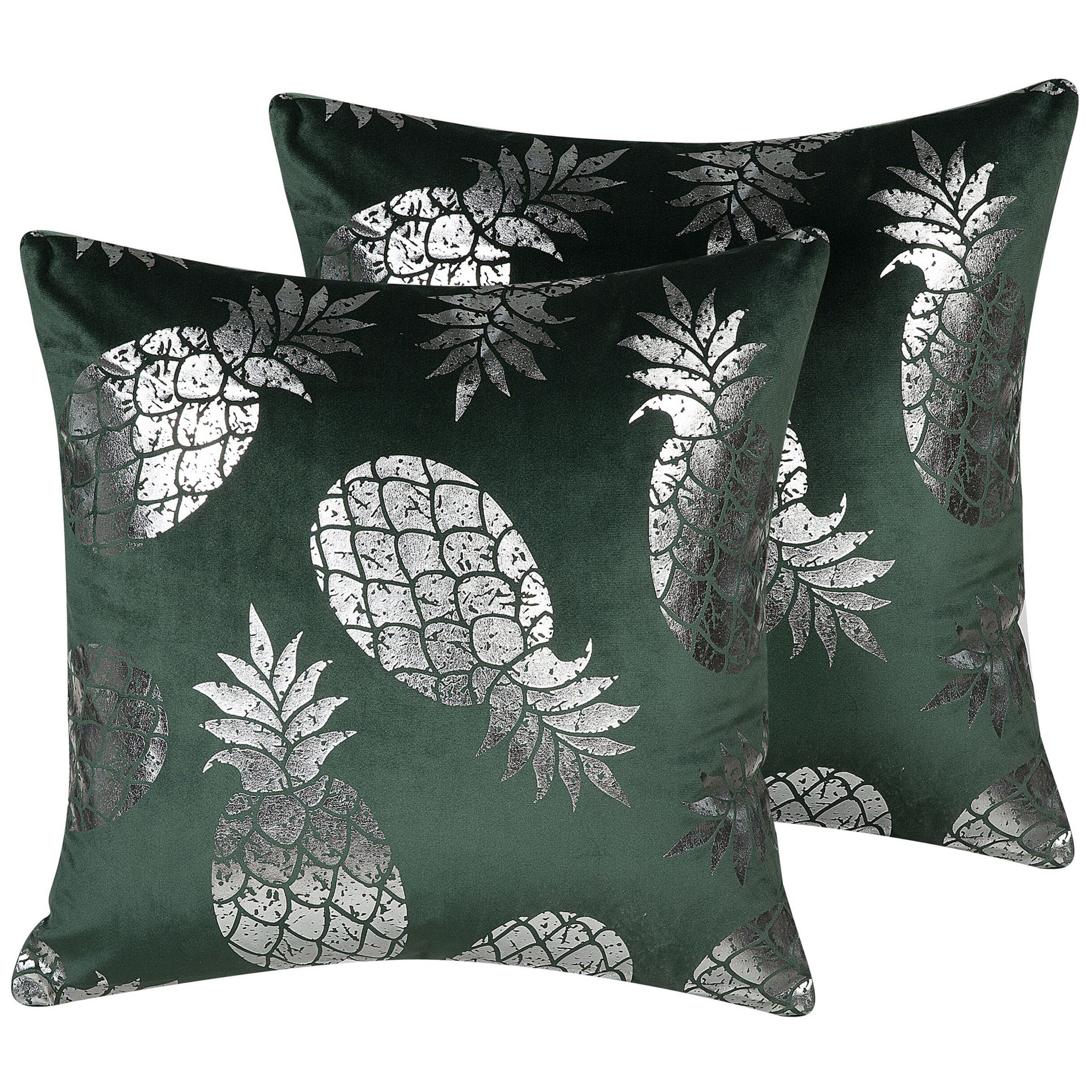 Koristetyynysetti 2 kpl ASTILBE 45 x 45 cm Sametti Tummanvihreä Kasvikuvio