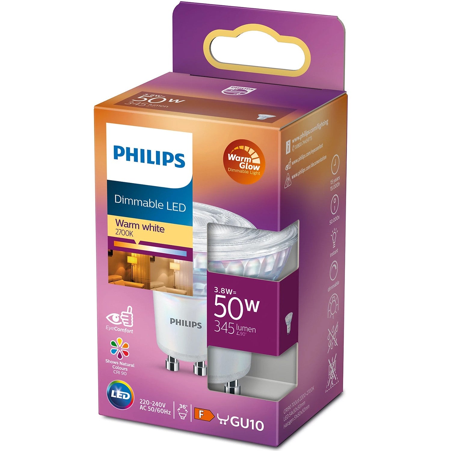 LED GU10 Spot 3,8W (50W) himmennettävä WarmGlow 345lm