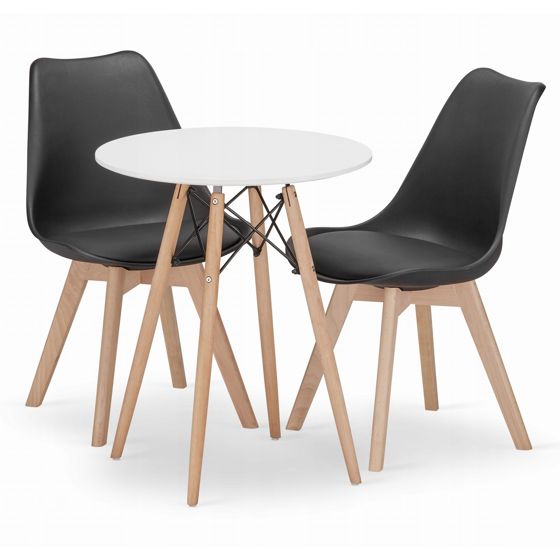 Pyöreä pöytä TODI 60 cm ja 2 tuolia MARK, valkoinen-musta setti
