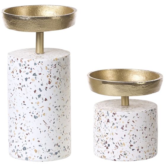 Kynttilänjalkasetti 2 kpl KAENGAN 13/24 cm Kivi Terrazzo-kuvio Kulta
