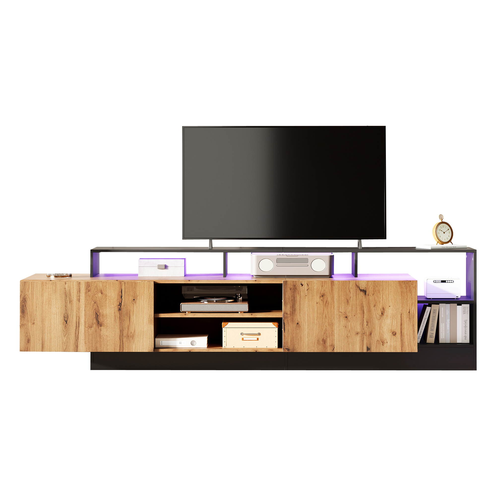 TV-taso 190x40x48,5 cm tumma tammen värinen ja musta kehys puinen lastulevy
