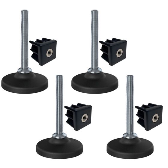 Ruostumattomat tasoitusjalat 12x100 muovijalka + insertit 40x40x12 1.5mm - 4 kpl