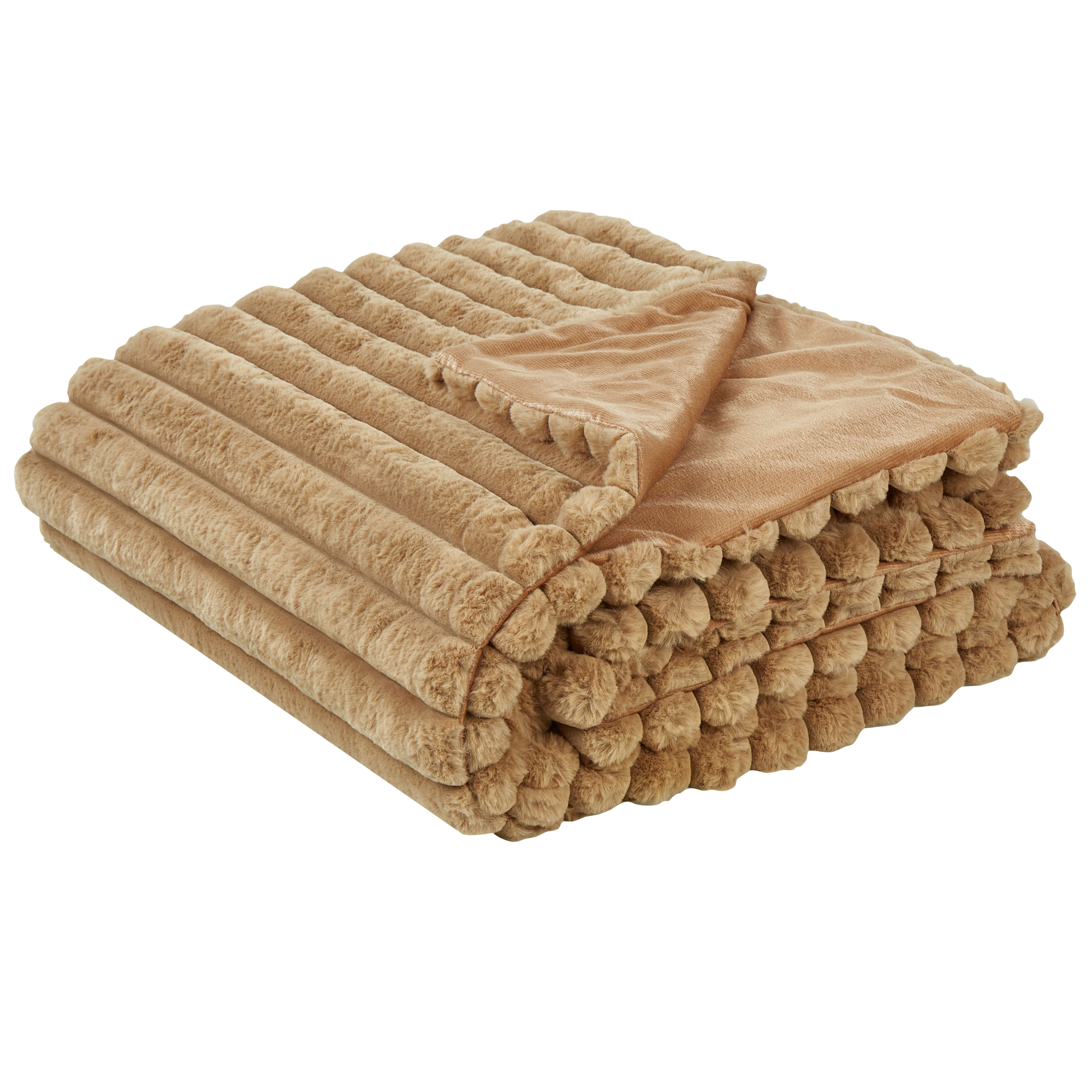 Päiväpeitto RAKYA keinoturkis 200 x 220 cm Vaaleanruskea