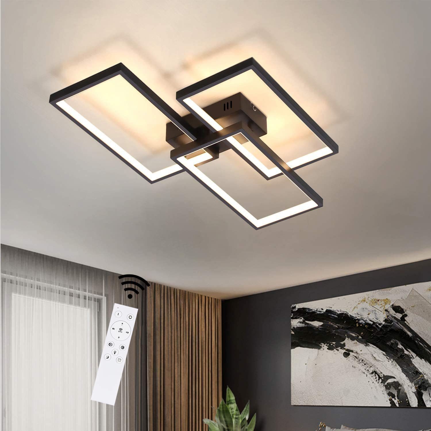 NETTLIFE 63 W:n, LED - kattovalaisin, himmennettäväKaukosäätimellä, moderni muotoilu, musta metalli, makuuhuoneeseen, ruokailutilaan, olohuoneeseen