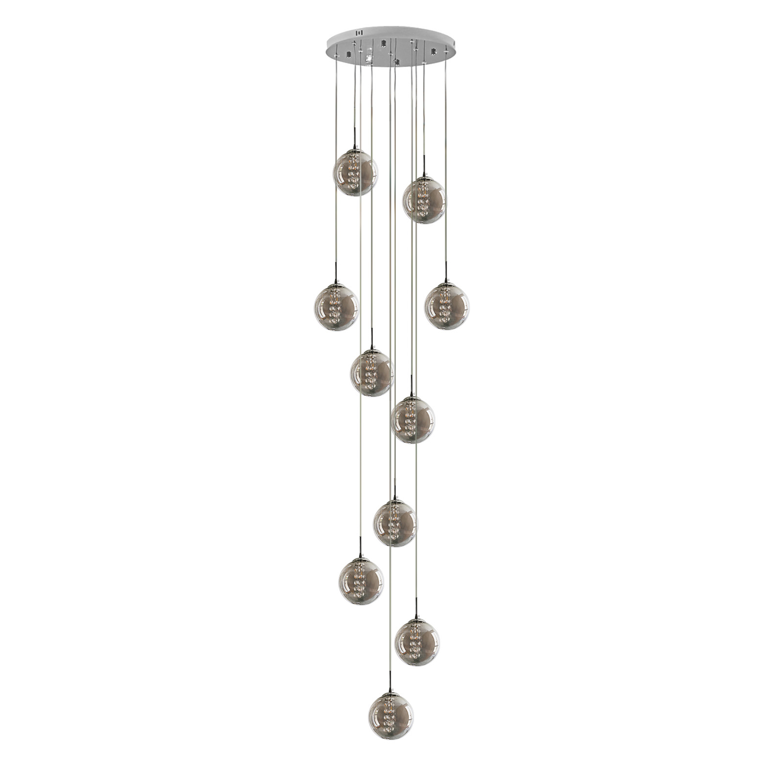 NETTLIFE harmaa lasinen riippuvalaisin, halkaisija 41 cm, G9- kattokruunu, 10 värillistä lamppua, olohuoneen lamppu, makuuhuoneen lamppu
