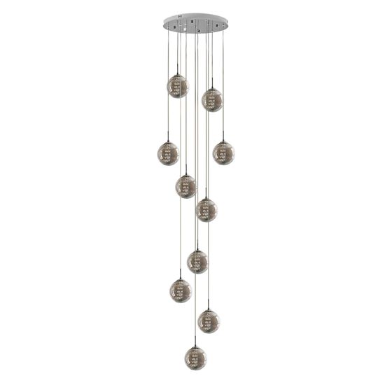 NETTLIFE harmaa lasinen riippuvalaisin, halkaisija 41 cm, G9- kattokruunu, 10 värillistä lamppua, olohuoneen lamppu, makuuhuoneen lamppu