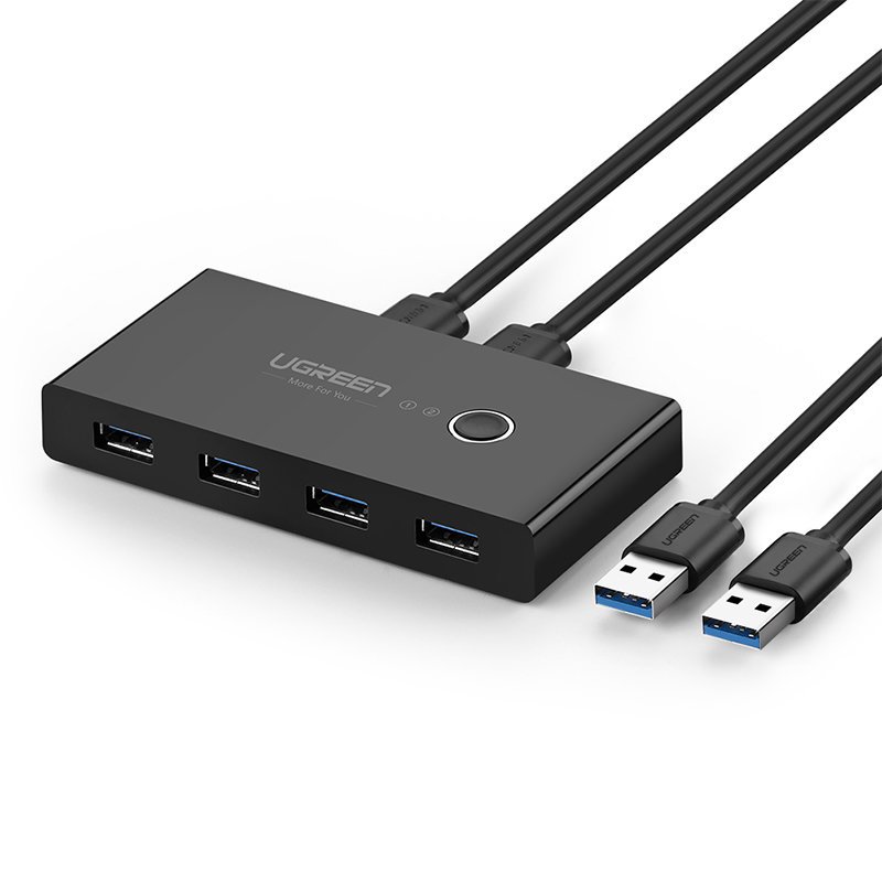 Kytkinrasia HUB-kytkin 4x USB 3.2 Gen 1 USB-jakaja kahdelle tietokoneelle - musta