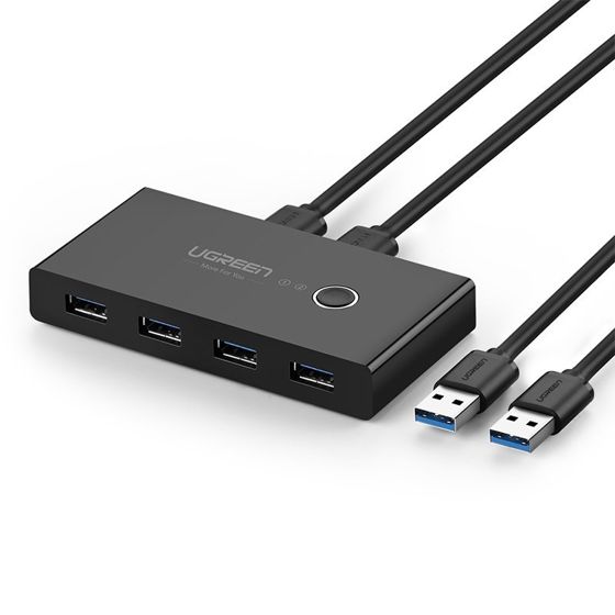 Kytkinrasia HUB-kytkin 4x USB 3.2 Gen 1 USB-jakaja kahdelle tietokoneelle - musta