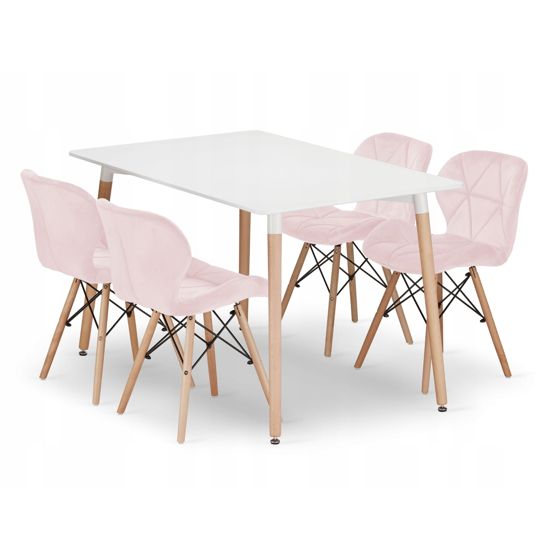 Ruokailuryhmä Pöytä, suorakulmainen ADRIA 120 x 80 valkoinen + 4 LAGO-tuolia