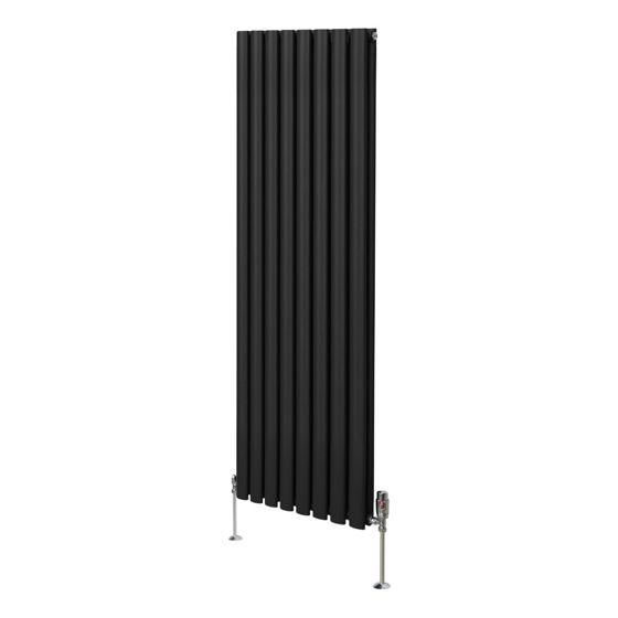Soikea pylväspatteri venttiilillä - 1600 mm x 480 mm – Musta