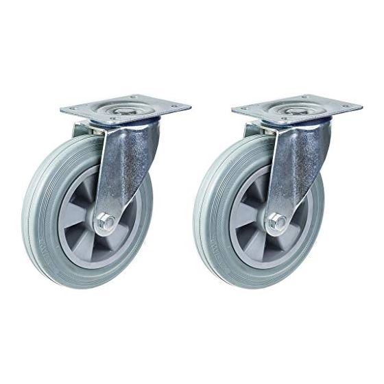 200mm 8" pyöräteline harmaalla kumirenkaalla kääntyvä vahva 410kg kantavuus, 2 kpl:n sarja.