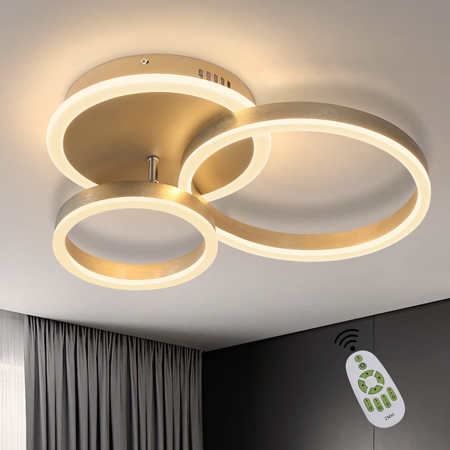 ZMH LED-kattovalaisin 3 renkaalla, himmennettävä, kaukosäädin, moderni sisustus