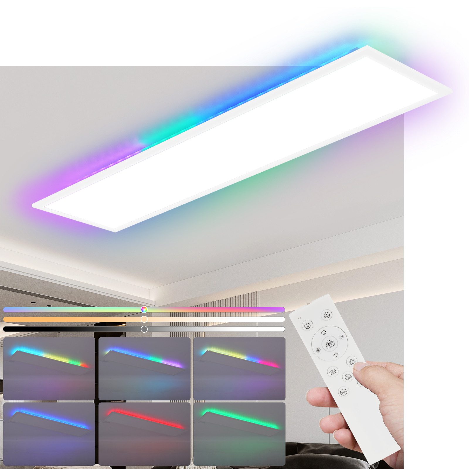 NETTLIFE LED - paneeli 100 x 25 cm - Himmennettävä kattovalaisin, RGB - taustavalo, 24W, Lämmin valkoinen, Neutraali valkoinen