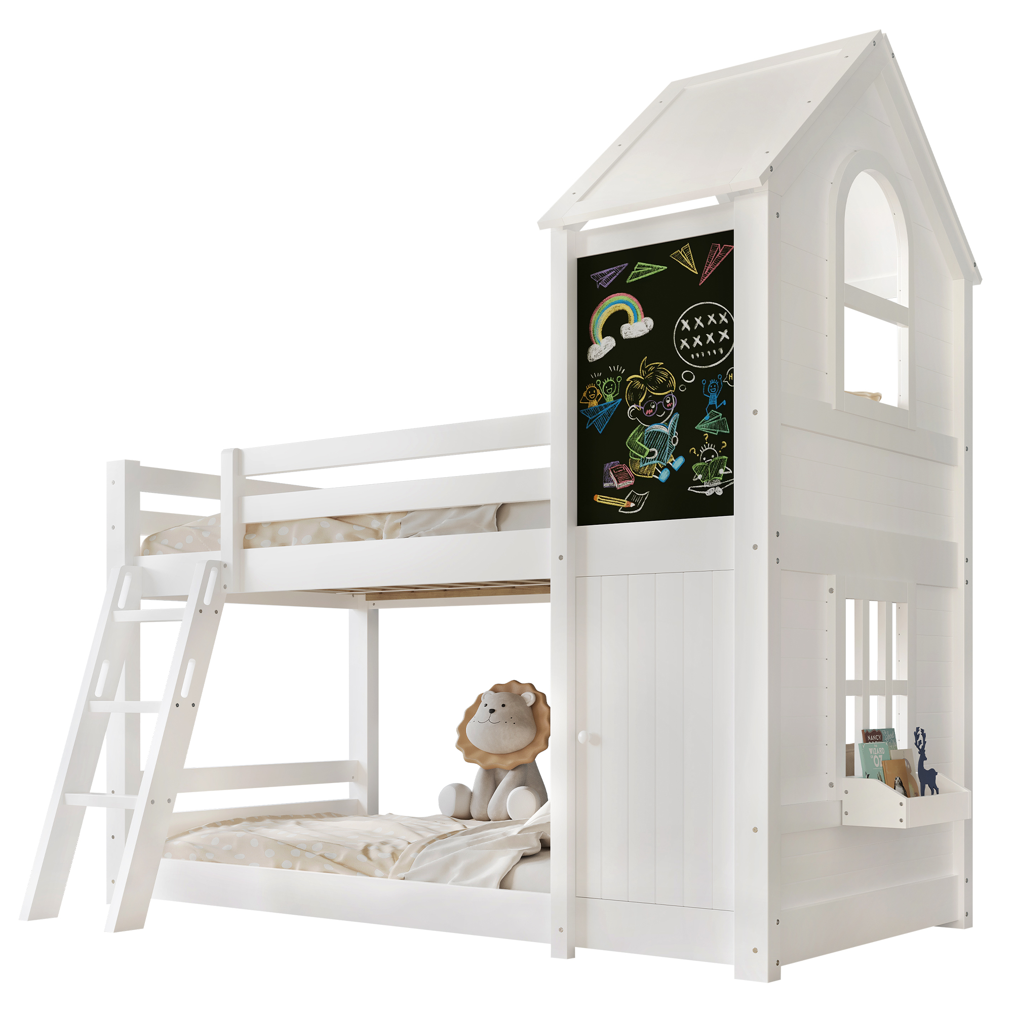 Kinderetagen sänky 90x200 cm turva-aidat säädettävä säleikkö valkoinen puinen ja MDF
