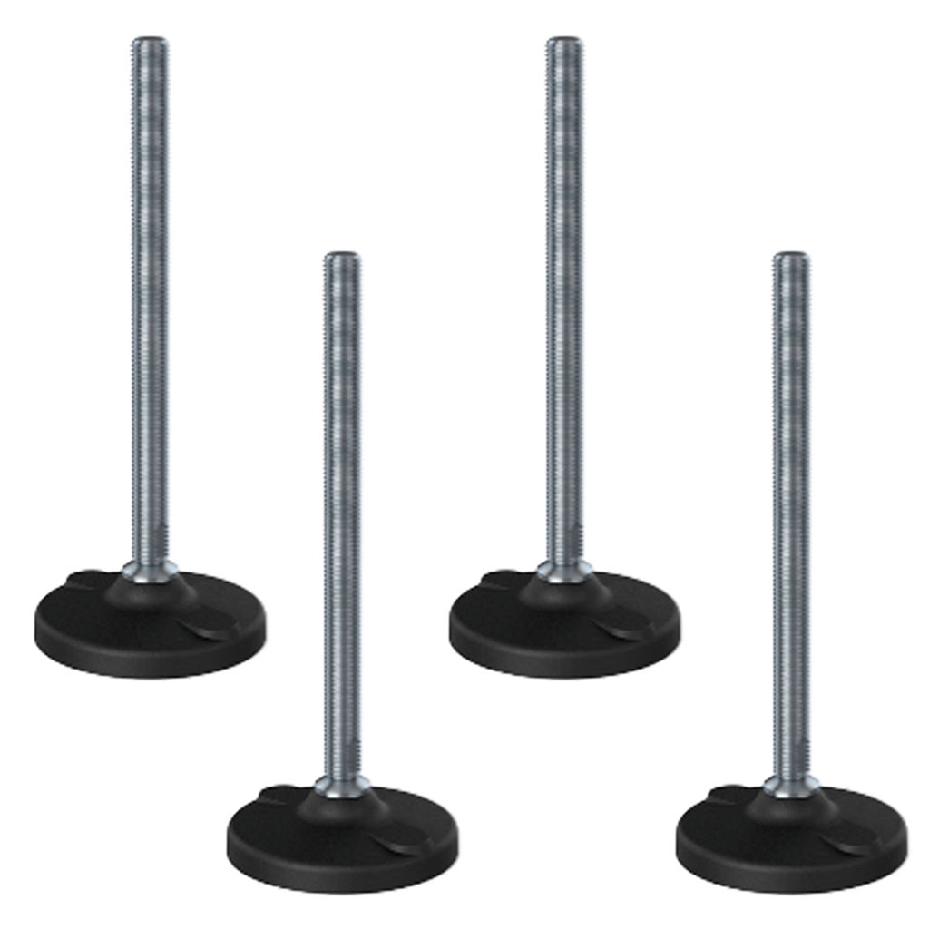 Ruostumaton tasoitusjalka M16x230, 100 mm:n muovialusta, rei'itetty, kantavuus 5000 kg – 4 kpl:n sarja