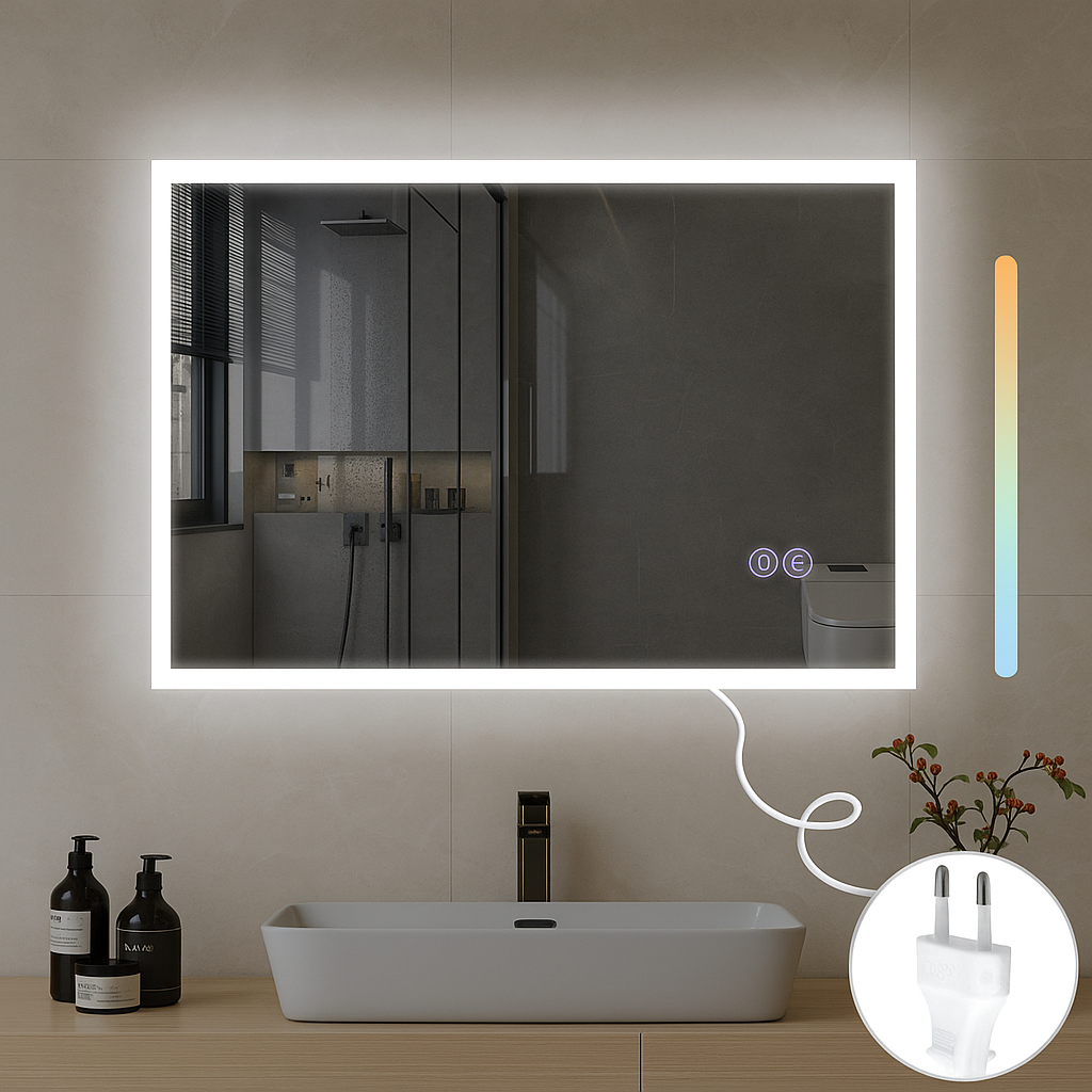 NETTLIFE peili Valolla, 100x60cm, LED - seinäpeili, räjähdyssuojattu, lasinen Kylpyhuoneen, peili Kosketusnäytöllä