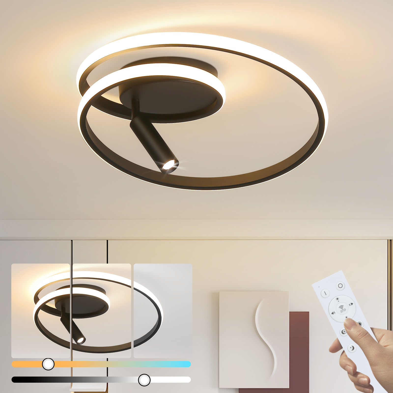 ZMH Himmennettävä LED-kattovalaisin: 40 cm 37 W Kaukosäätimellä varustettu keittiölamppu