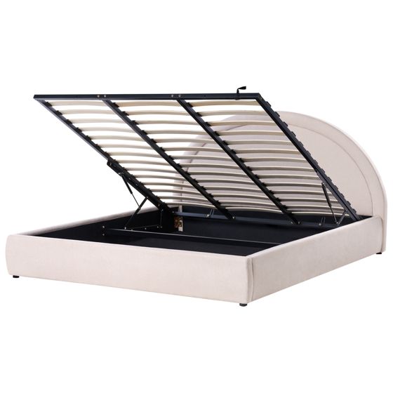 Sänky säilytystilalla kangas MOUZON 180 x 200 cm Vaaleanbeige