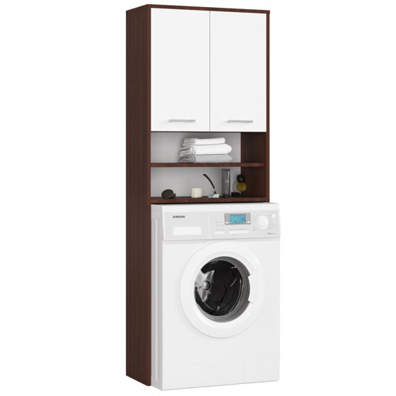 Akord Kylpyhuonekaappi Pesukoneen Päälle Wenge/Valkoinen 64x30x180