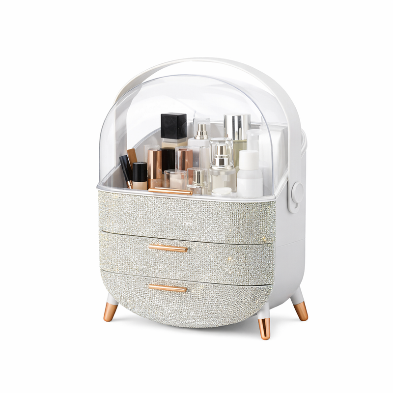 NETTLIFE Meikin ja korujen säilytyslaatikko: Säädettävillä jakajilla kynsilakoille ja kosmetiikalle