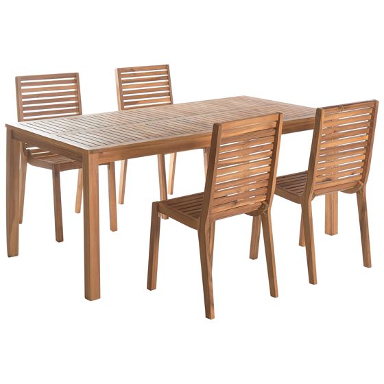 Ulkoruokailuryhmä 4-istuttava OMBRIANO sertifioitu akaasia Vaaleanruskea