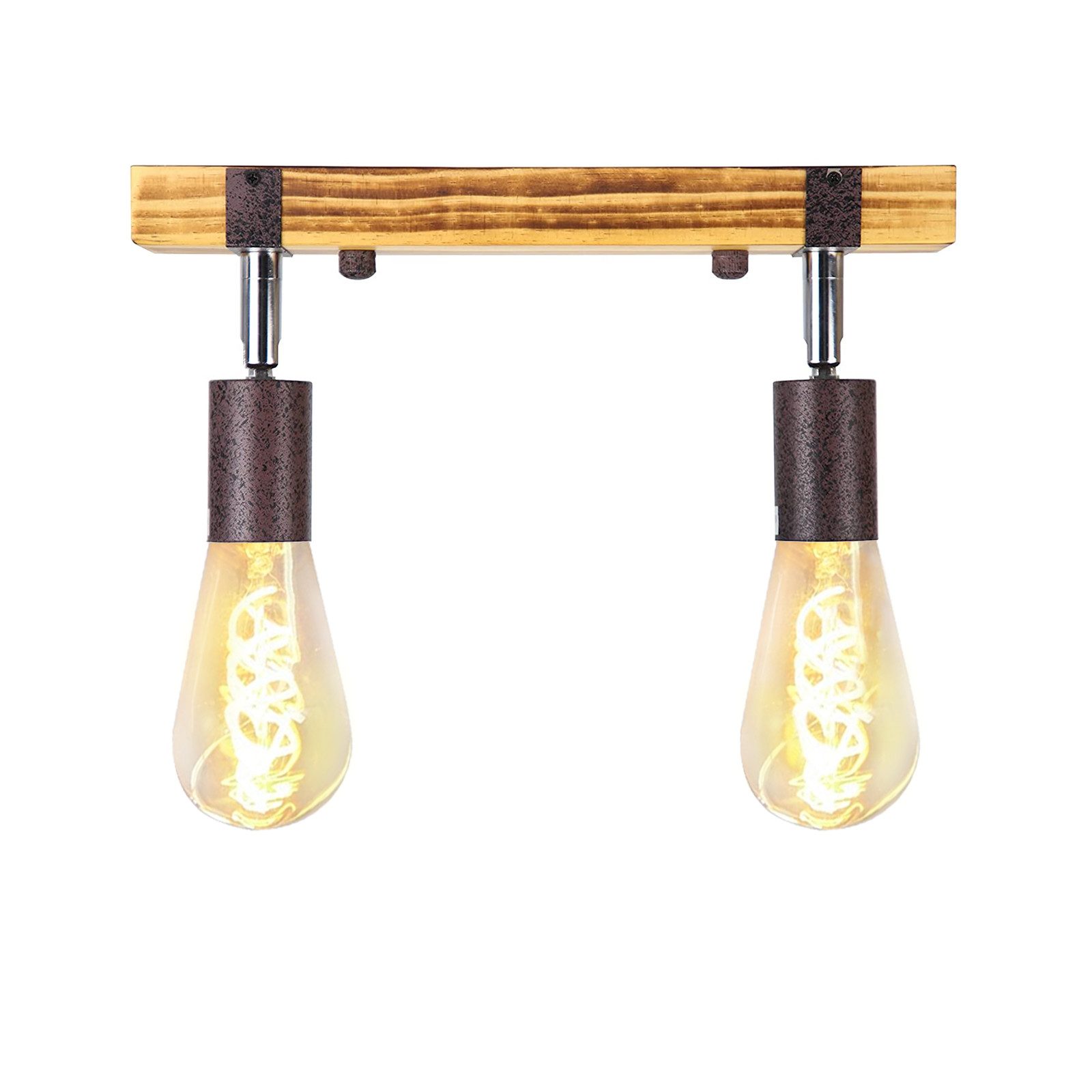 NETTLIFE Retro -kattospottivalaisin, 2 valoa, himmennettävä, puinen palkki, säädettävä LED, vaihdettavissa