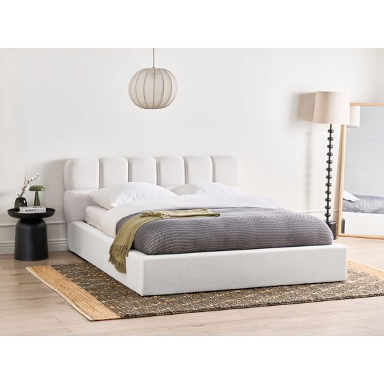 Sänky säilytystilalla kangas BASTON 160 x 200 cm Luonnonvalkoinen