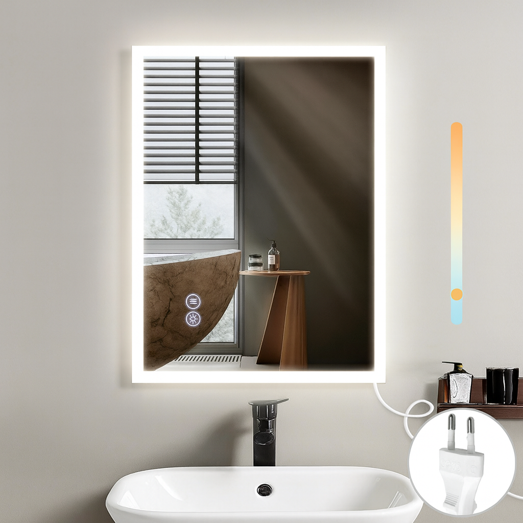 NETTLIFE peili Valolla - 60x80cm, LED - seinäpeili, räjähdyssuojattu, lasinen Kylpyhuoneen, peili Kosketusnäytöllä