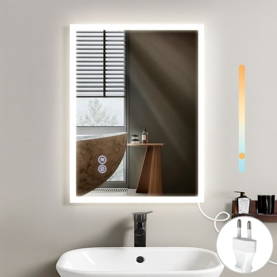 NETTLIFE peili Valolla - 60x80cm, LED - seinäpeili, räjähdyssuojattu, lasinen Kylpyhuoneen, peili Kosketusnäytöllä
