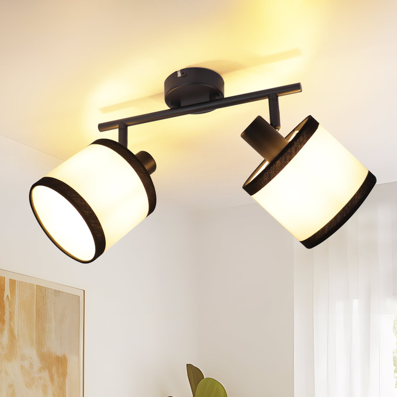 NETTLIFE musta säädettävä kattospottivalaisin, 2 x E14 LED, vintage-tyylinen kangasvarjostin, eteiseen (ilman lamppuja)
