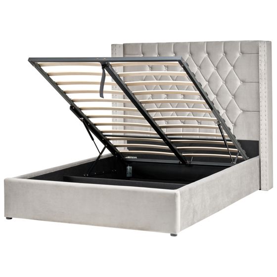 Sänky säilytystilalla sametti LUBBON 140 x 200 cm Vaaleanharmaa