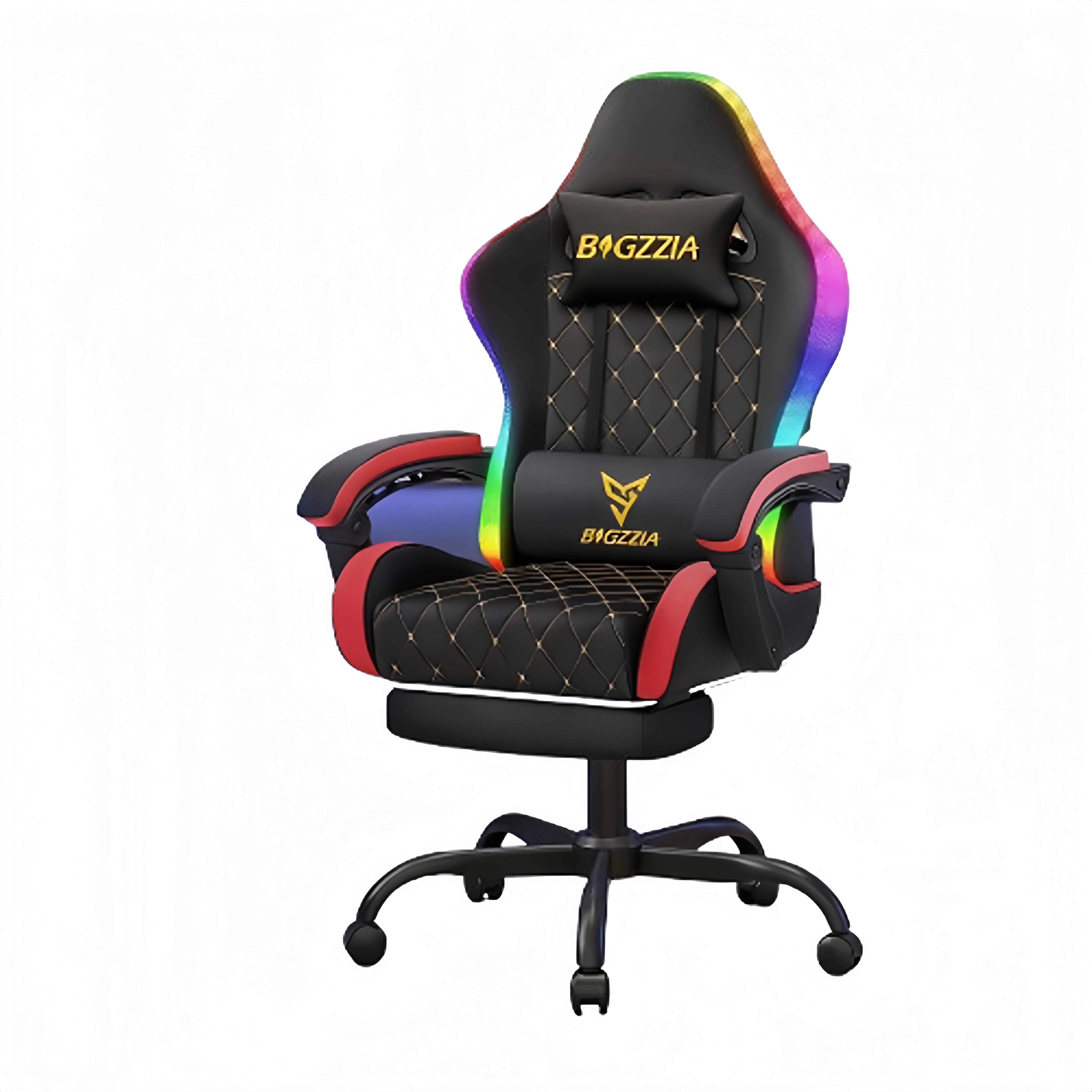 Pelituoli G01 RGB LED valaistus ergonominen muistivaahto jalkatuki 135 astetta kallistuva PU nahka pelihuoneeseen ja toimistoon punainen
